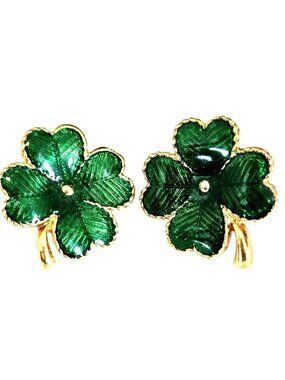 Avon Green Enamel Shamrock Earrings Vintage Four Leaf Clover St. Patricks Day